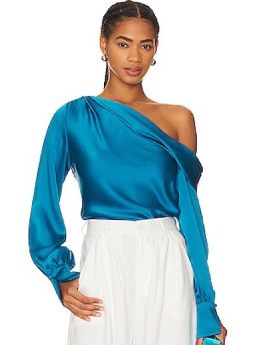 NWT SIMKHAI Alice One Shoulder Top in Phthalo Blue Size Medium - Picture 6 of 10